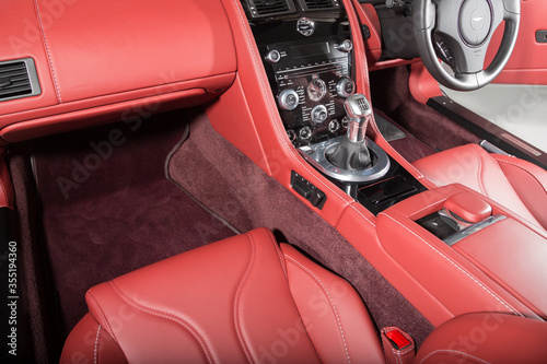 Red leather luxury car interior © camerarules