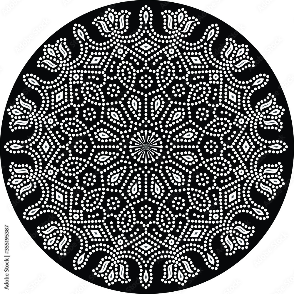 Vector Ethnic mandala design. Dot painting art in aboriginal style ...