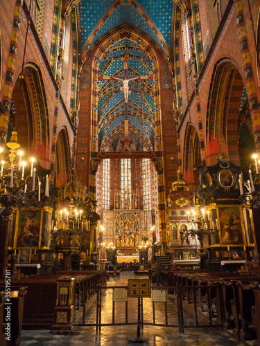 Interior of Gothic St. Mary's Church, "Rynek", Cracov, Poland, Europe