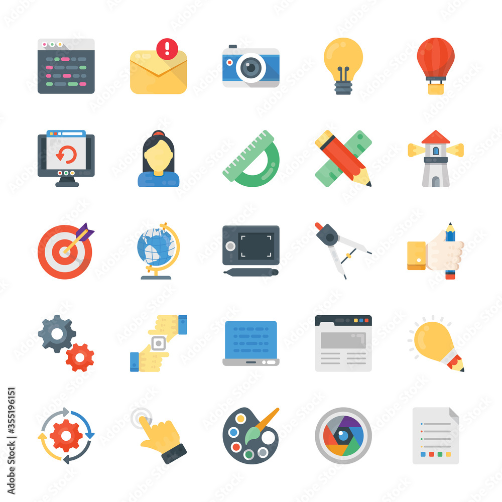 Creative Process Flat Vector Icons Set