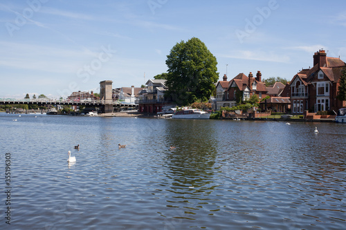 Views of the Thames and the bridge at Marlow in Buckinghamshire, UK