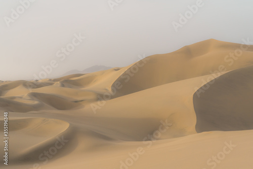 Beautiful and hot desert in Ica  Peru.  Sand dunes. 