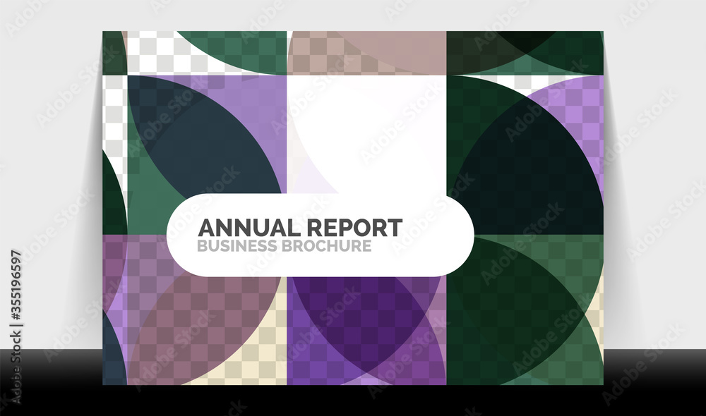 Horizontal A4 business flyer annual report template, circles and triangle style shapes modern geometric design for brochure layout, magazine or booklet Horizontal A4 business flyer annual report template, circles and triangle style shapes modern geometric design for brochure layout, magazine or booklet
