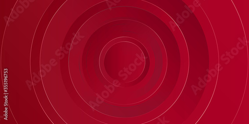 Beams of circle 3d shape overlap on a red background