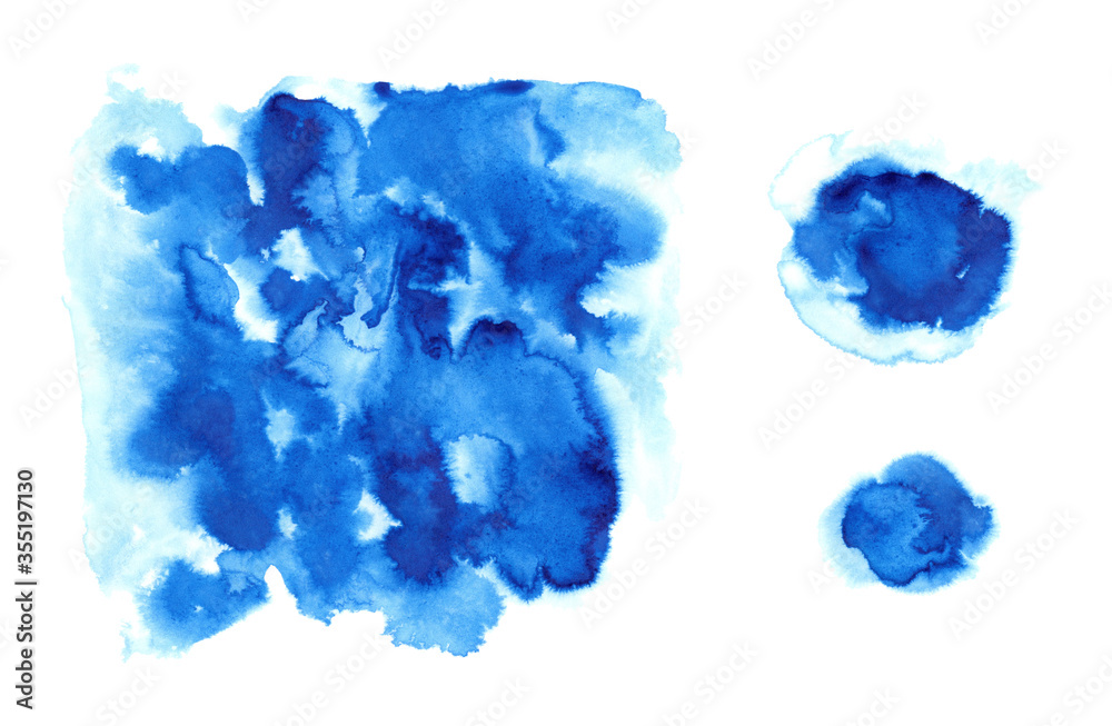 Blue hand painted textures isolated on a white background. Can be used as a decorative background for creative design of posters, cards, invitations, wallpapers, banners, websites. Blue hand painted textures isolated on a white background. Can be used as a decorative background for creative design of posters, cards, invitations, wallpapers, banners, websites.