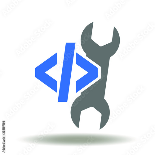 Wrench Code Icon Vector. Software Programming Symbol. Edit Coding Program App Website Development Fix Illustration.