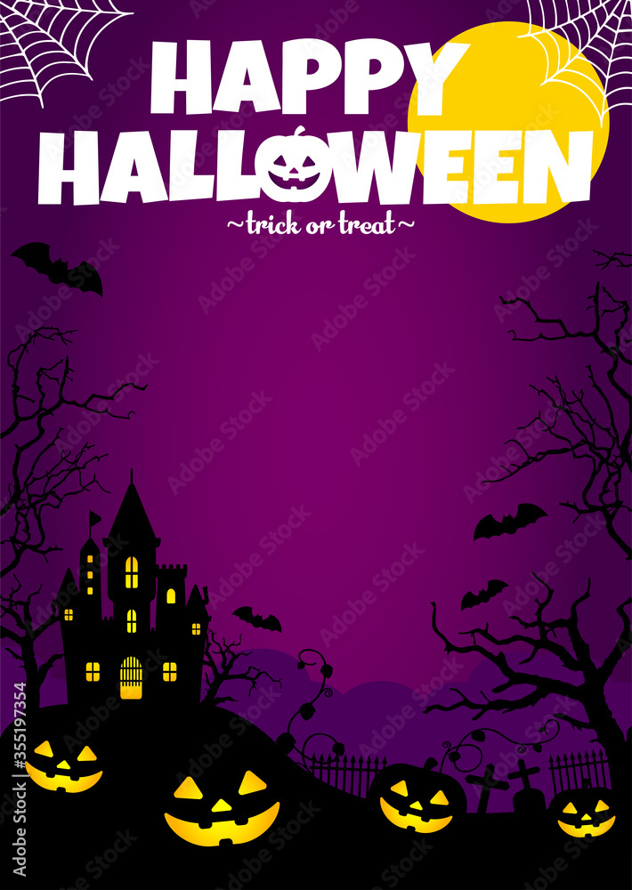 Halloween silhouette background vector illustration. Poster (flyer) template design (text space)