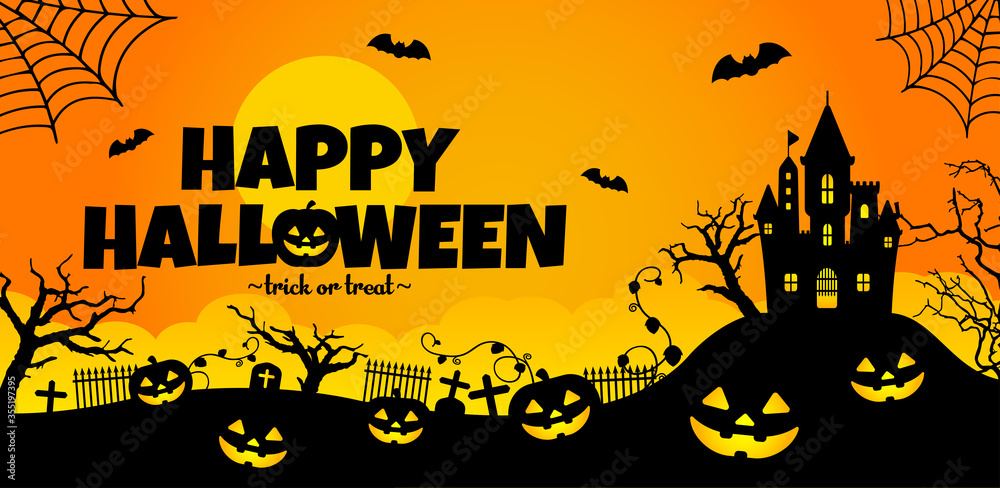 Halloween silhouette vector banner illustration.