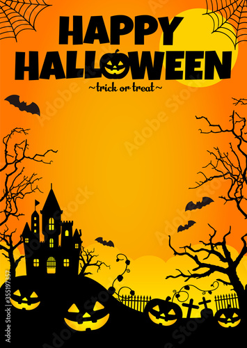 Halloween silhouette background vector illustration. Poster (flyer) template design (text space)