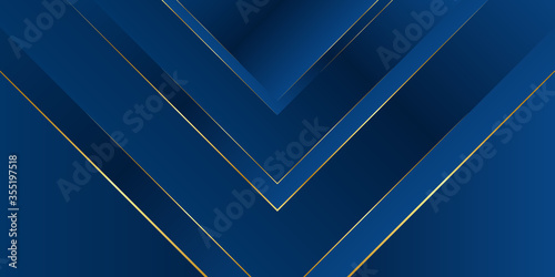 Abstract template blue geometric diagonal with golden border on black background