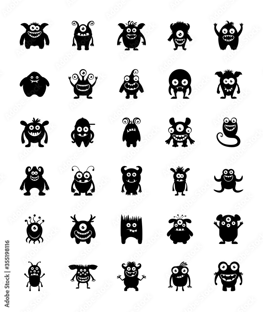 Obraz premium Monster Characters Glyph Icons 