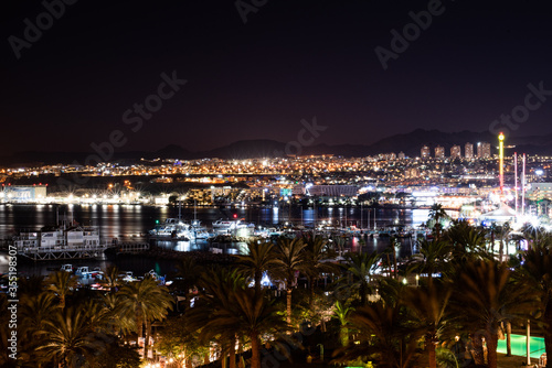Eilat  Israel and the Red  Sea at night.