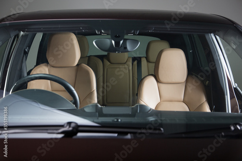 Brown passenger car seats of an SUV