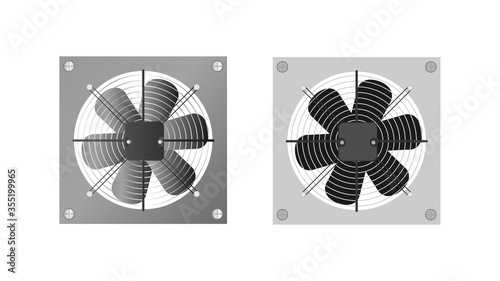 Realistic style exhaust fan. Fan, cooler for the computer. Isolated. Vector.