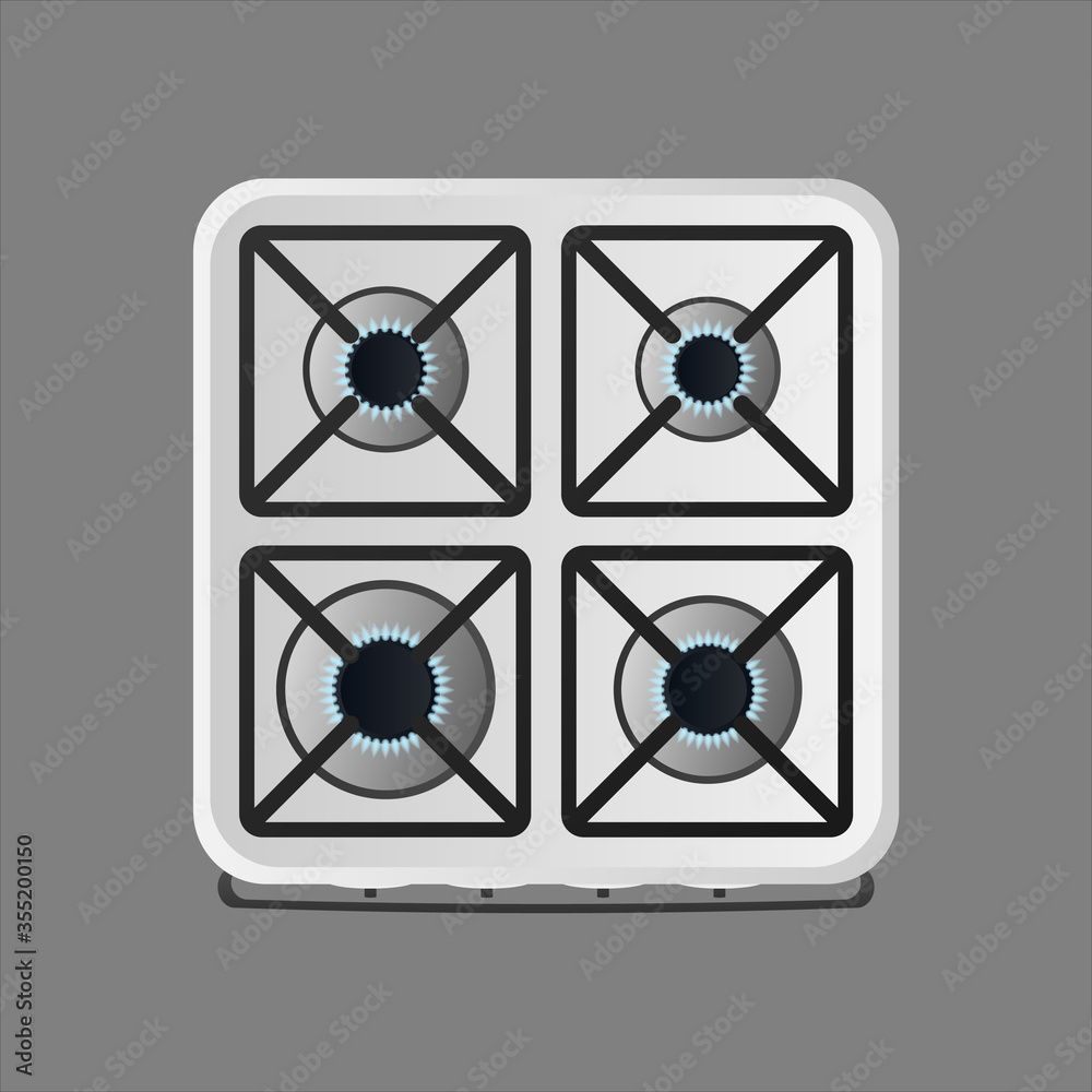 White kitchen stove with top view. Included gas stove. Modern oven for