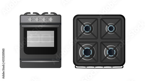 Black stove in a realistic style. Modern oven for the kitchen. Isolated. Vector.