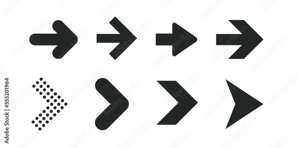 Flat arrow vector collection. Flat balck arrows isolated on white background.