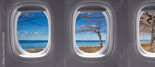 landscape view from inside an airplane windows,holidays travel, 