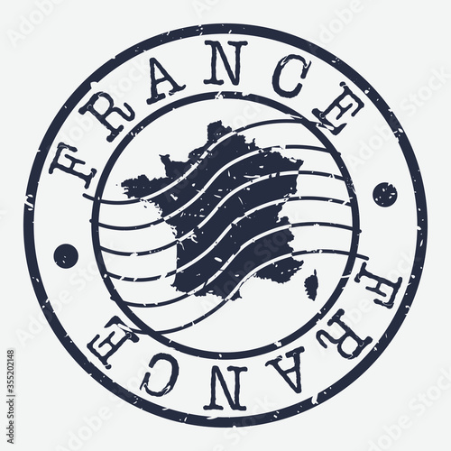 France Stamp Postal. Map Silhouette Seal. Passport Round Design. Vector Icon. Design Retro Travel.
