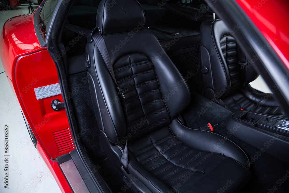 Black leather sports car seat