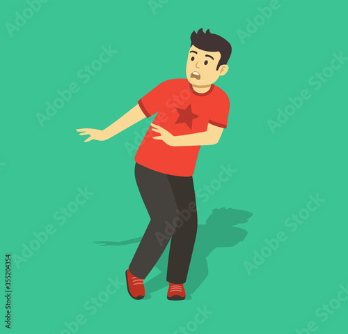 Isolated frightened young man. Man afraid of something. Flat vector illustration.