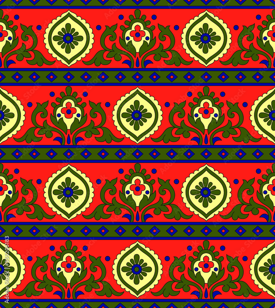  Abstract geometrical paisley pattern with square and orange background. abstract seamless pattern