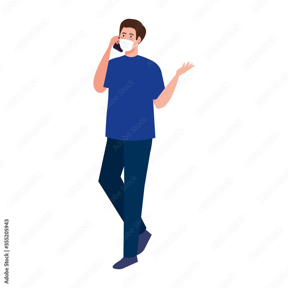 Man with medical mask holding smartphone vector design Man with medical mask holding smartphone vector design