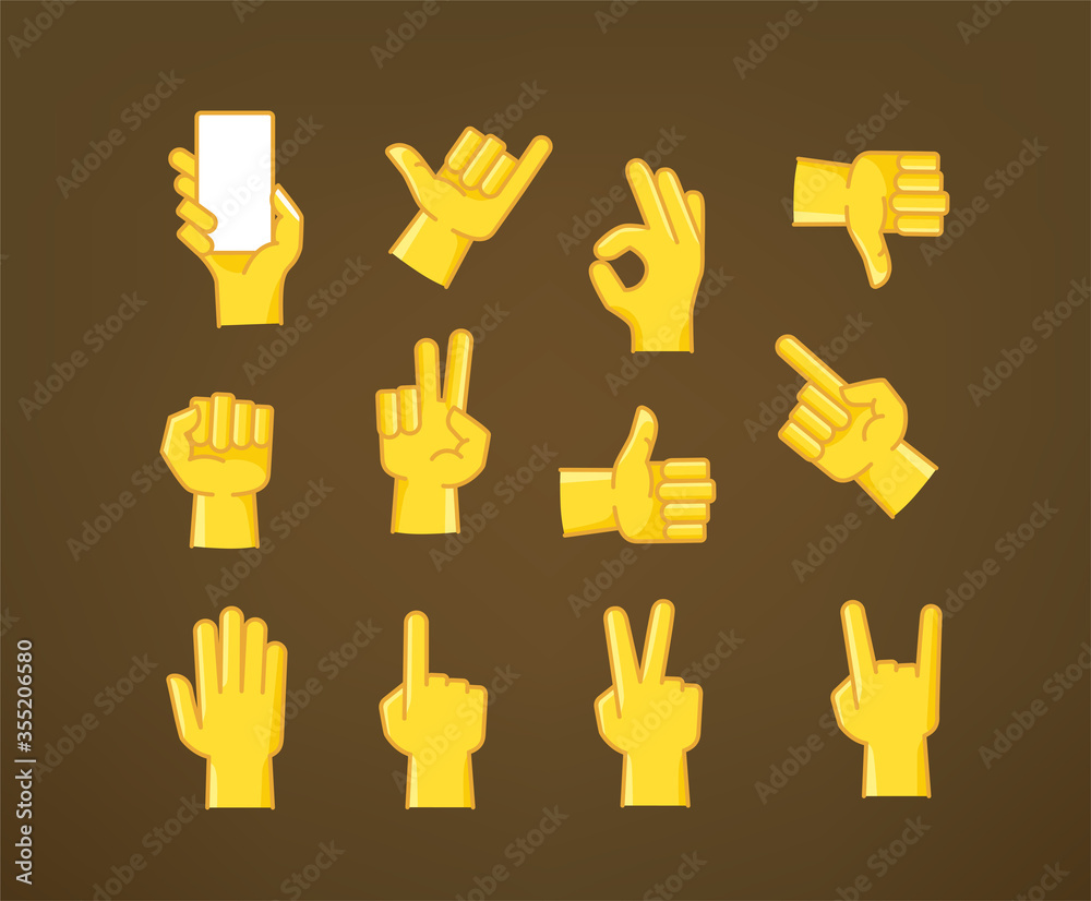 Hand gesture comic style vector icons collection