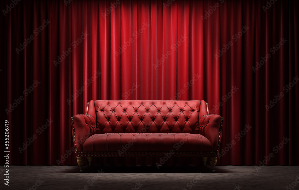 Theater stage with red sofa. 3d illustration Stock Illustration | Adobe  Stock