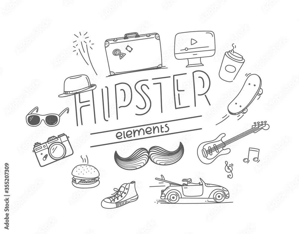 Plakat Hipster doodle vector elements with lettering inscription