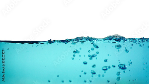 Water waves and splash with bubbles of air isolated on white background