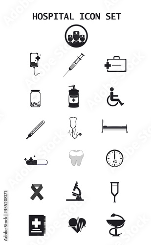 Medical silhouette icon set. Hospital silhouette icon set