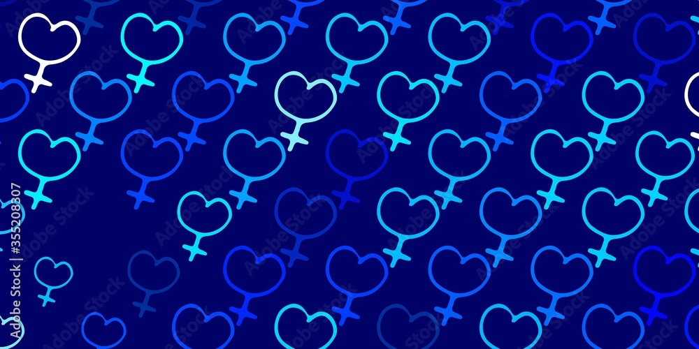 Light BLUE vector texture with women's rights symbols.