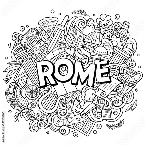 Photography Rome hand drawn cartoon doodles illustration