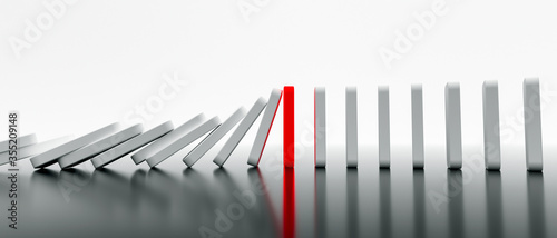 domino effect in action is stopped (3d rendering)