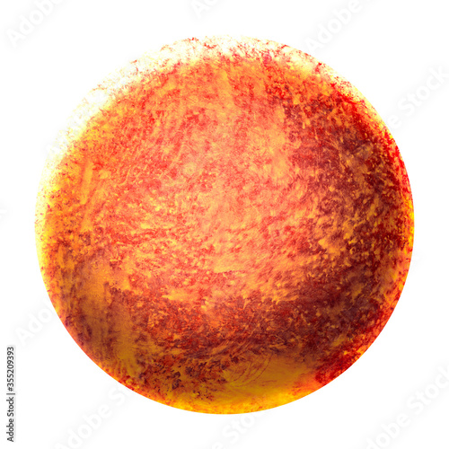 Fototapeta Naklejka Na Ścianę i Meble -  A volumetric ball with a texture like the planet Mars. Texture in a circle of orange drawn by watercolor. Colorful planet for design.