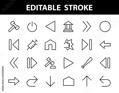 Set of line arrows, directions, arrows, contains icons such as pause, continuation, directly, to the right, Editable stroke. 480x480, On a white background, Vector illustration