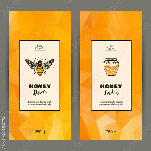 Vector set of templates packaging honey, label