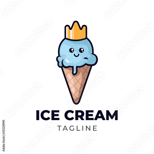 Simple minimalist ice cream cone mascot character logo design vector template