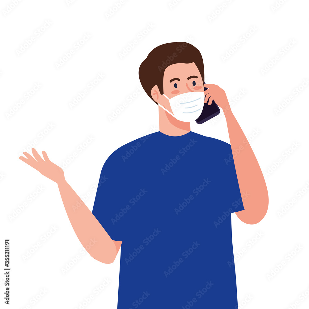 Man with medical mask holding smartphone vector design Man with medical mask holding smartphone vector design