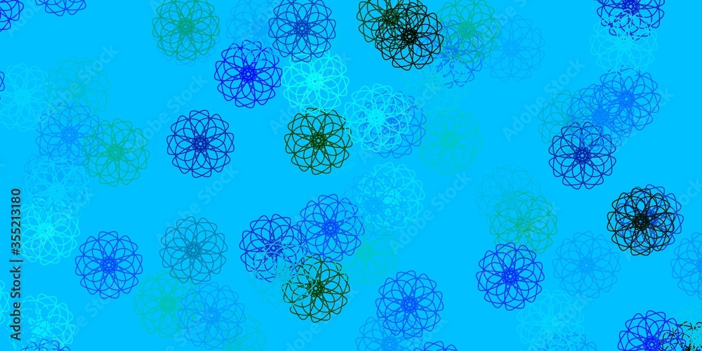 Light Blue, Green vector doodle texture with flowers. Light Blue, Green vector doodle texture with flowers.