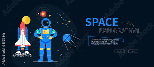 Space exploration - colorful flat design style web banner