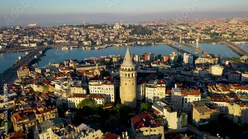 Galata Tower aerial view with Drone From Istanbul Turkiye.
