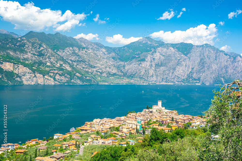 view on Lake Garda with Malcesine town, Italy