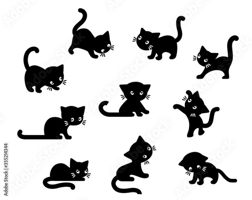 Cats, cute kitten silhouette. Vector illustration.