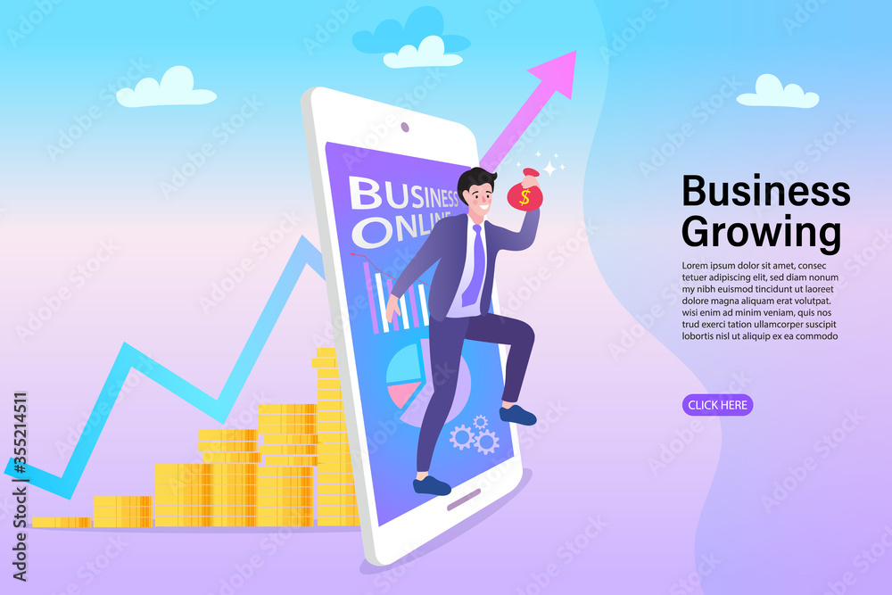 Man using mobile app for online banking and business growing. Mobile Currency Exchange Service. Flat Cartoon Vector Illustration
Man using mobile app for online banking and business growing. Mobile Currency Exchange Service. Flat Cartoon Vector Illustration