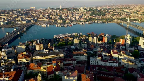 Galata Tower aerial view with Drone From Istanbul Turkiye.