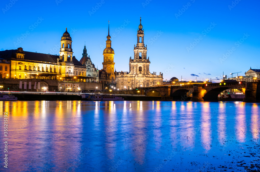 view on old town of Dresden at evening, Saxony, Germany