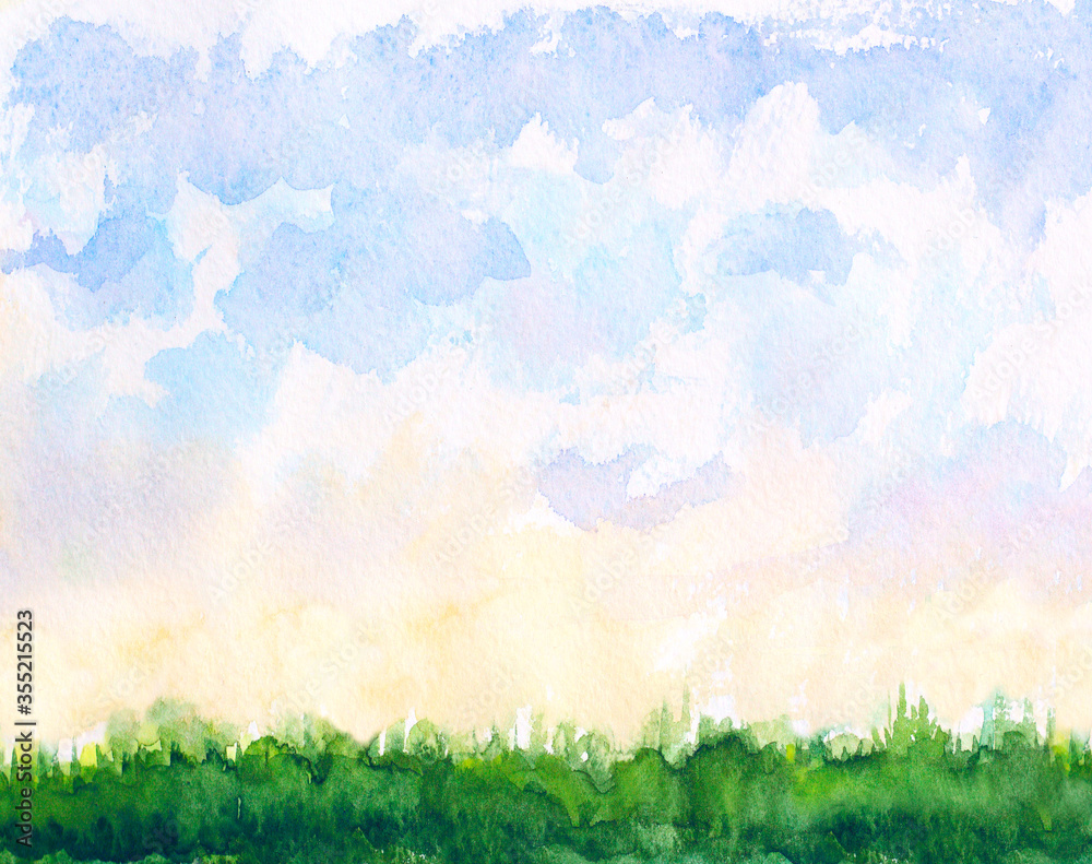 abstract watercolor natural landscape with clouds and grass abstract watercolor natural landscape with clouds and grass