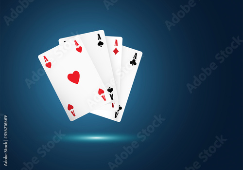 poker, assi, 4, quattro, sospesi, vettoriale	
